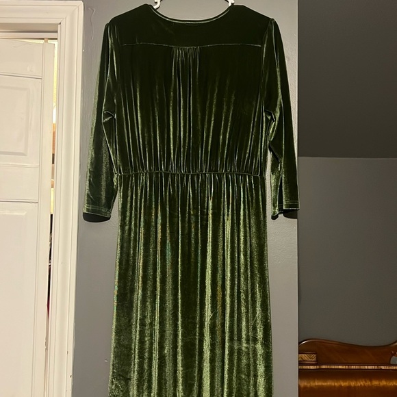 Baltic Born Long Sleeve Velvet Dress in Olive Green - Picture 6 of 7